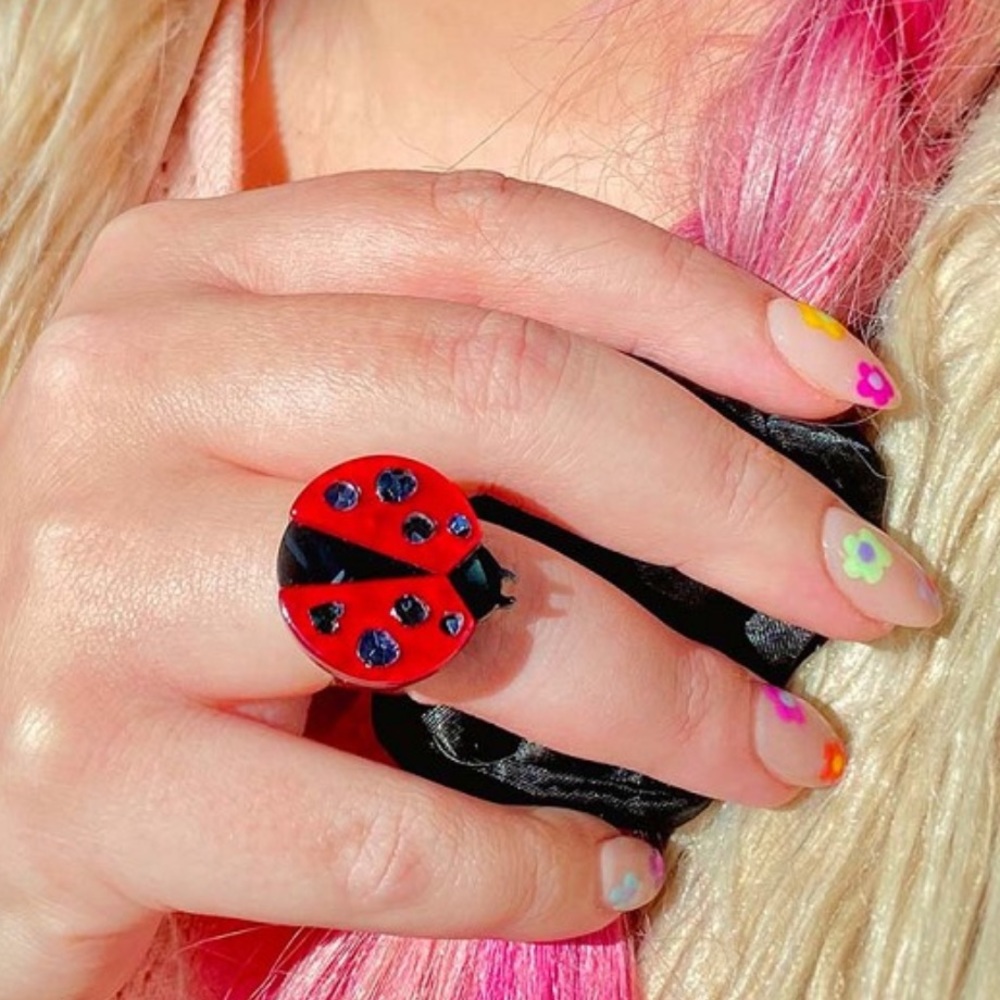 Lou Lou Ladybug Statement Acrylic Ring size Medium by Erstwilder - Picture 2 of 6